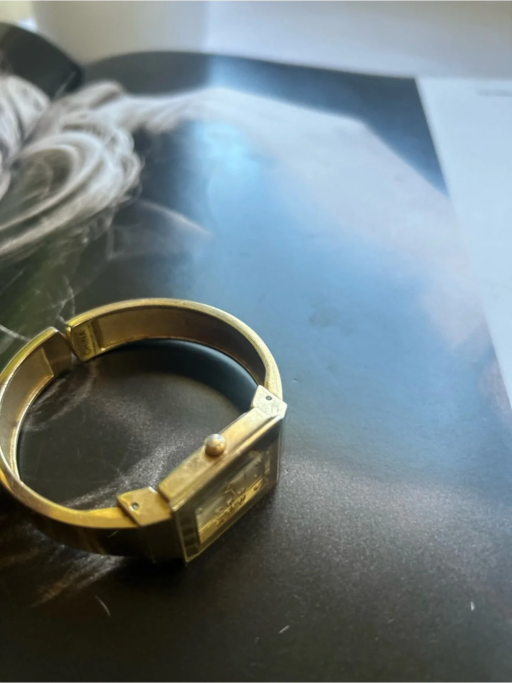 Gold Rectangular Face Quartz Bangle Watch